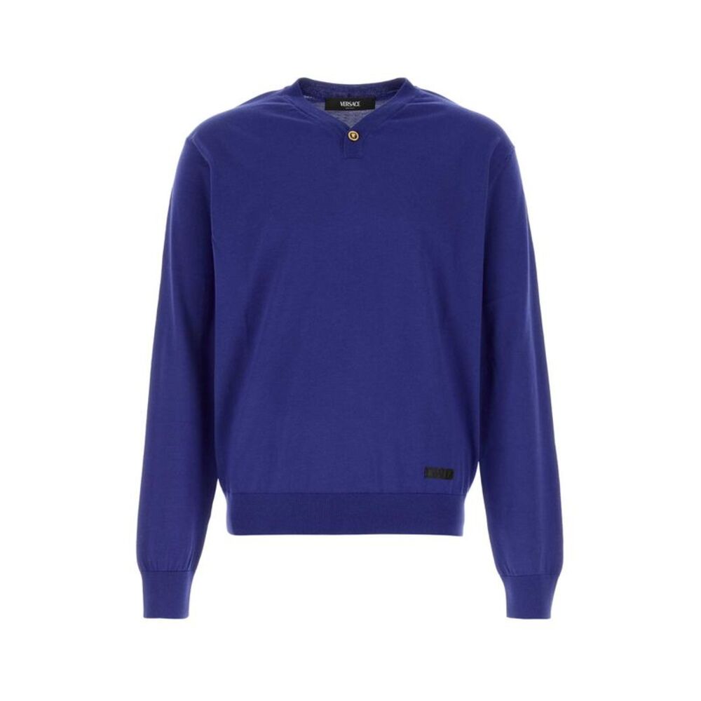 Versace Men Blue Silk Blend Sweater